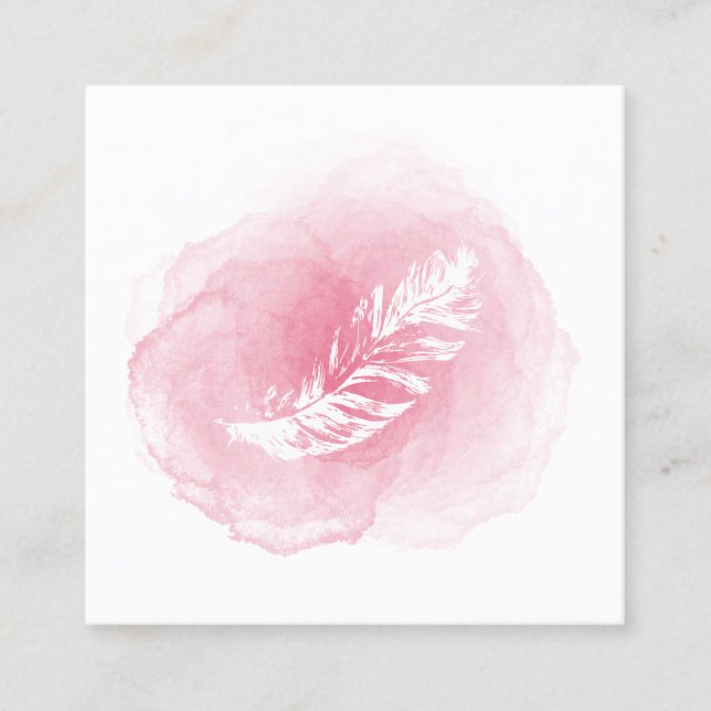 Watercolor White Feather Business Card (Front)