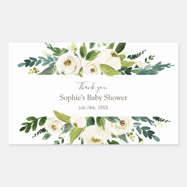 Watercolor White Floral Frame BABY SHOWER Sticker (Front)