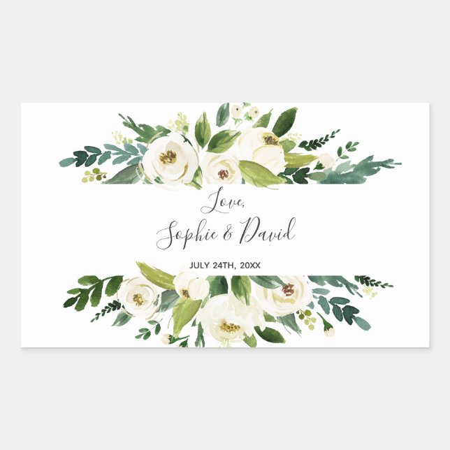 Watercolor White Floral Frame Wedding Sticker (Front)