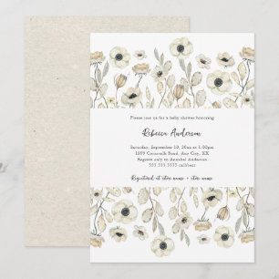 Watercolor White Floral neutral gender baby shower Invitation