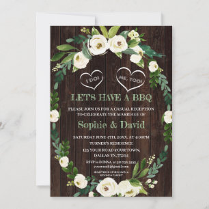 Watercolor White Floral Old Barn I DO BBQ Invitation