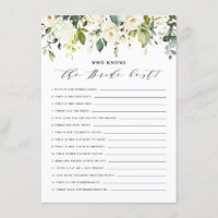 Watercolor White Floral Who Knows the Bride Best