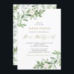 Watercolor White Flowers and Greenery Bar Mitzvah Invitation<br><div class="desc">Invite family and friends with this whimsical greenery invitation. This bar mitzvah invitation features watercolour illustrations of green foliage and white flowers and a matching greenery pattern with gold script. Personalize by adding names, date, time, venue and other event details. This invitation is perfect for spring and garden bar mitzvahs....</div>