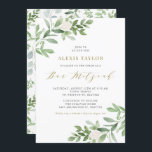 Watercolor White Flowers and Greenery Bar Mitzvah Invitation<br><div class="desc">Invite family and friends with this whimsical greenery invitation. This bar mitzvah invitation features watercolour illustrations of green foliage and white flowers and a matching greenery pattern with gold script. Personalize by adding names, date, time, venue and other event details. This invitation is perfect for spring and garden bar mitzvahs....</div>