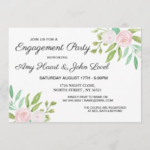 Watercolor White Flowers Engagement Party Invite