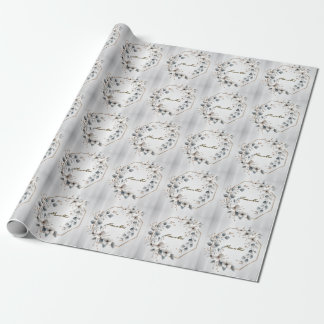 Watercolor White Flowers Golden Frame Silver Teal Wrapping Paper