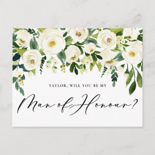 Watercolor White Flowers Man of Honour Proposal Invitation Postcard