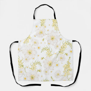 Watercolor White Flowers Pattern Apron