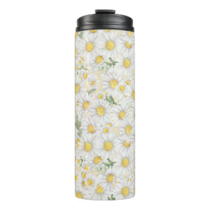 watercolor white flowers pattern thermal tumbler