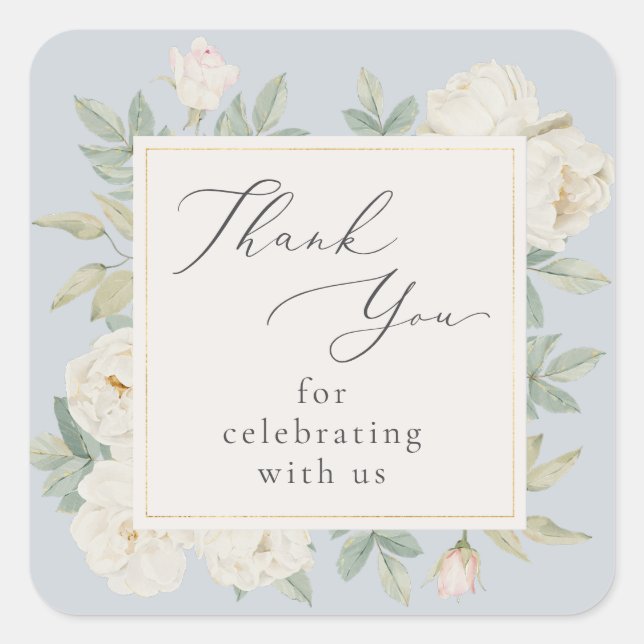 Watercolor white flowers Wedding Thank You Sticker (Front)