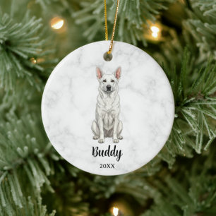 Watercolor White German Shepherd Name Dog Memorial Ceramic Ornament