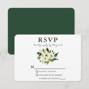 Watercolor White Green Floral Greenery RSVP Card
