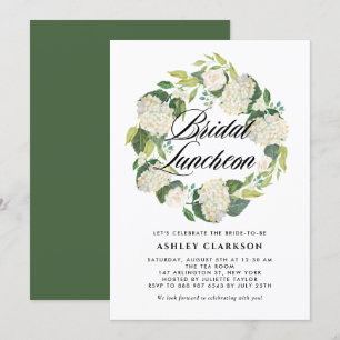 Watercolor White Hydrangea Wreath Bridal Luncheon Invitation