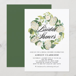 Watercolor White Hydrangea Wreath Bridal Shower Invitation
