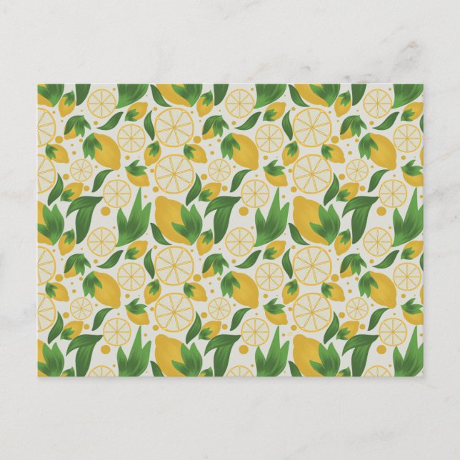 Watercolor White Lemon Fruit Pattern Postcard (Front)