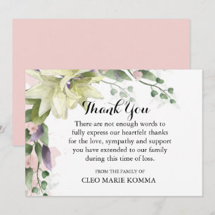 Watercolor White Lilies Sympathy Thank You Card