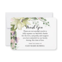 Watercolor White Lilies Sympathy Thank You Card