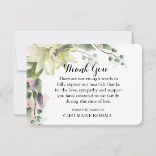 Watercolor White Lilies Sympathy Thank You Card
