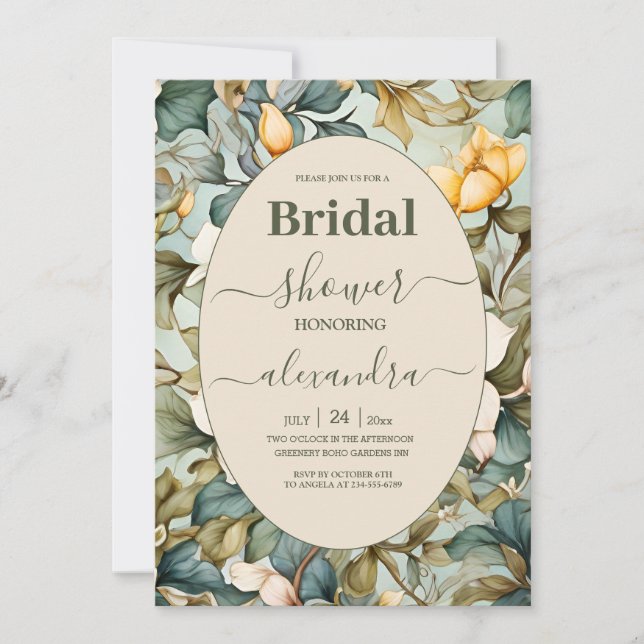 Watercolor White Lily  Art Nouveau Bridal Shower Invitation (Front)