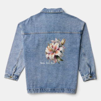 Watercolor White Lily Bouquet & Text Denim Jacket