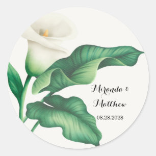 Watercolor White Lily With Green Foliage Wedding Classic Round Sticker