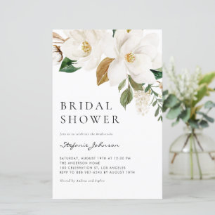 Watercolor White Magnolia Bridal Shower Invitation