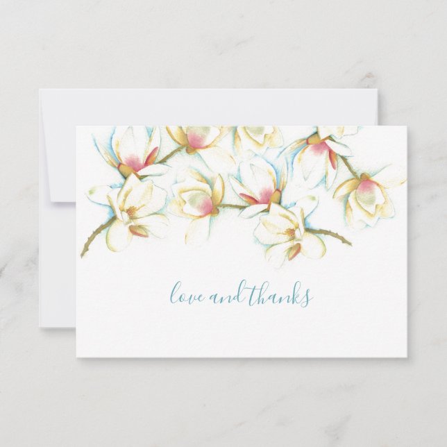 Watercolor White Magnolia Flower Thank You Card (Front)