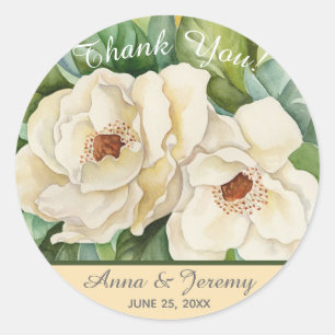 Watercolor White Magnolia Flowers Custom Painted Classic Round Sticker