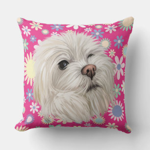 WATERCOLOR WHITE MALTESE DOG FACE THROW PILLOW