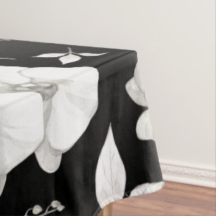 Watercolor White Orchid on Black Tablecloth