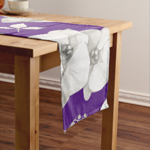 Watercolor White Orchid on Purple Long Table Runner