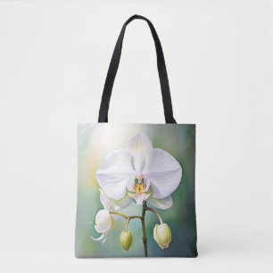 Watercolor White Orchid with Delicate Petals  Tote Bag