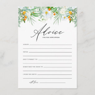 Watercolor White Orchids and Kumquats Wedding Advice Card