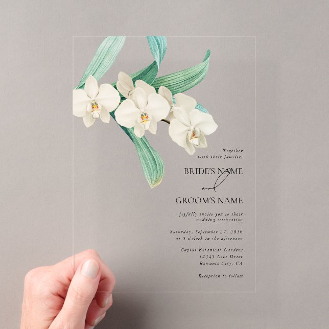 Watercolor White Orchids Floral Wedding Acrylic Invitations (Insitu (Handheld))