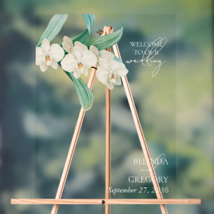 Watercolor White Orchids Floral Wedding Acrylic Sign