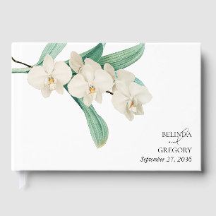 Watercolor White Orchids Floral Wedding Guest Book