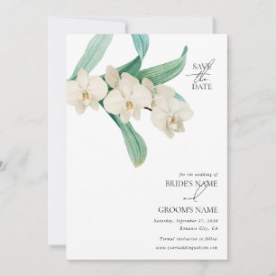 Watercolor White Orchids Floral Wedding Save The Date