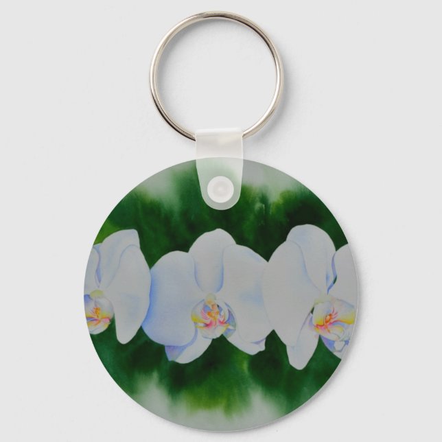 Watercolor white Orchids Keychain (Front)
