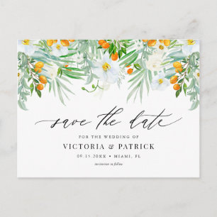 Watercolor White Orchids & Kumquats Save the Date Announcement Postcard