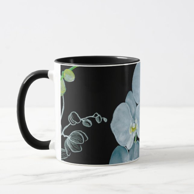 Watercolor White Orchids Pattern Mug (Left)