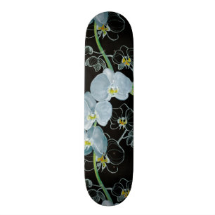 Watercolor White Orchids Pattern Skateboard