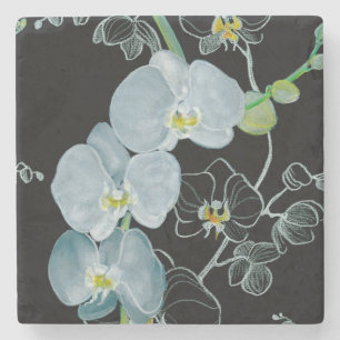 Watercolor White Orchids Pattern Stone Coaster