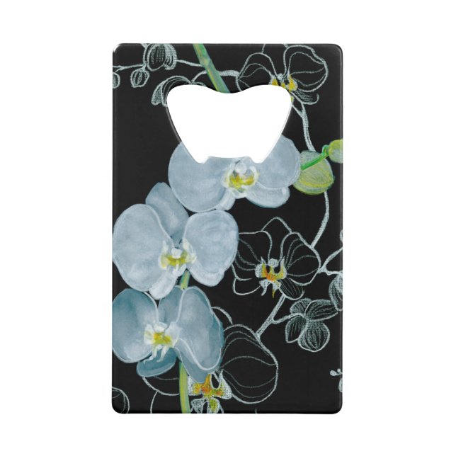 Watercolor White Orchids Pattern Wallet Bottle Opener (Front)
