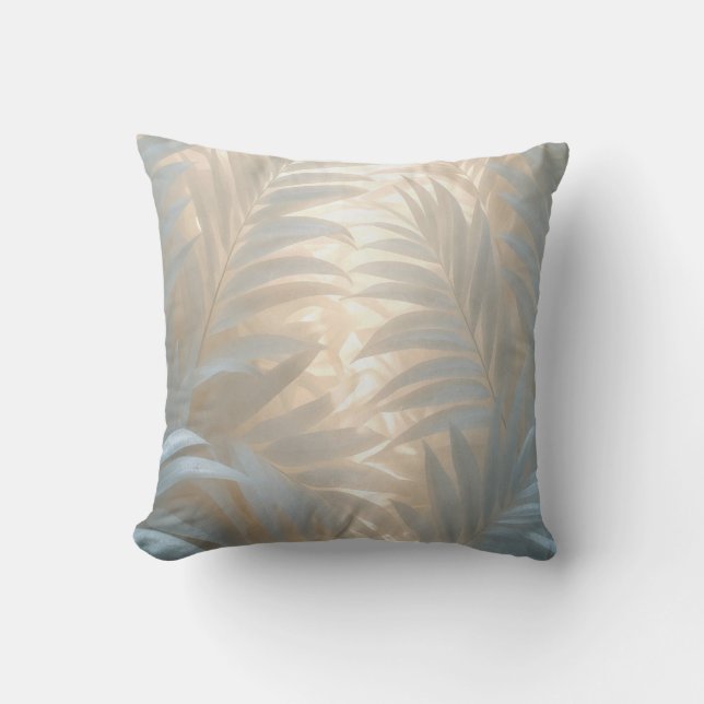 Watercolor white palms leaves basking in light throw pillow (Front)