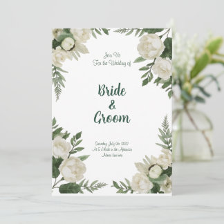 Watercolor White Peony Lush Green Botanical Invitation