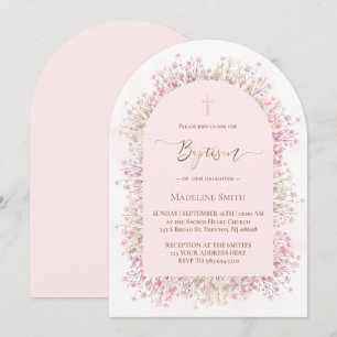 watercolor white pink flowers Baptism Invitation
