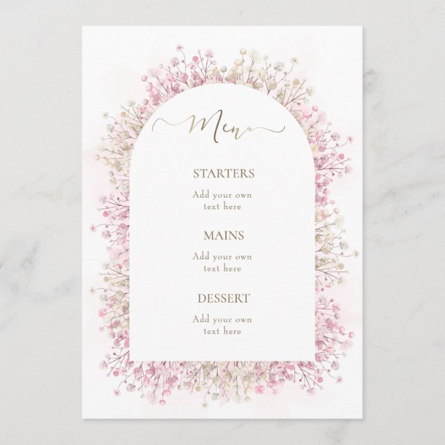 watercolor white pink flowers  menu (Front)