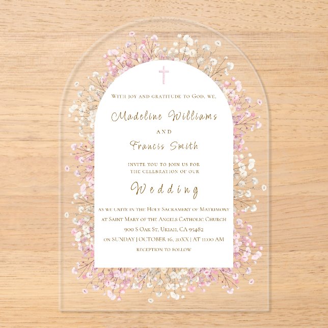 watercolor white pink flowers Wedding Acrylic Invitations (Front)