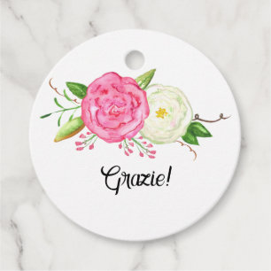 Watercolor White Pink Roses Grazie  Favour Tags