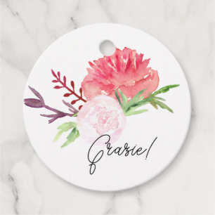 Watercolor White Pink Roses Grazie   Favour Tags